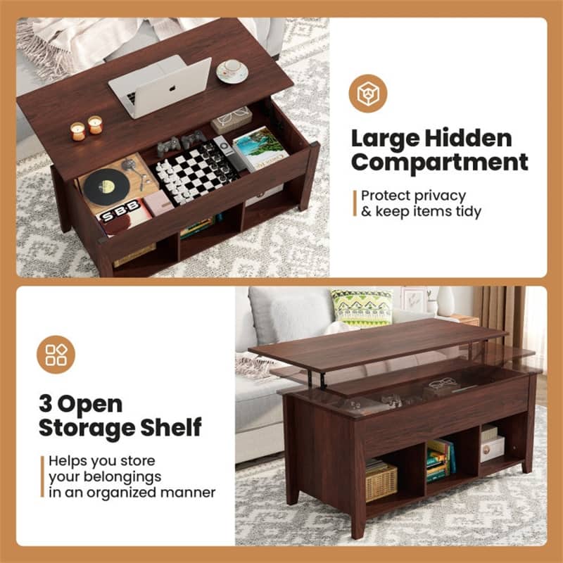 Wood Lift Top Coffee Table with Storage Lower Shelf