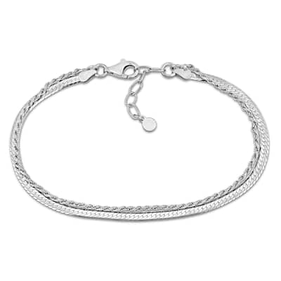 Miadora 4.5mm Double Strand Herringbone Rope Chain Bracelet Sterling Silver