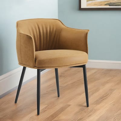 25" Camel And Black Faux Leather Distressed Arm Chair - 25.2' X '29.72' X '22.05