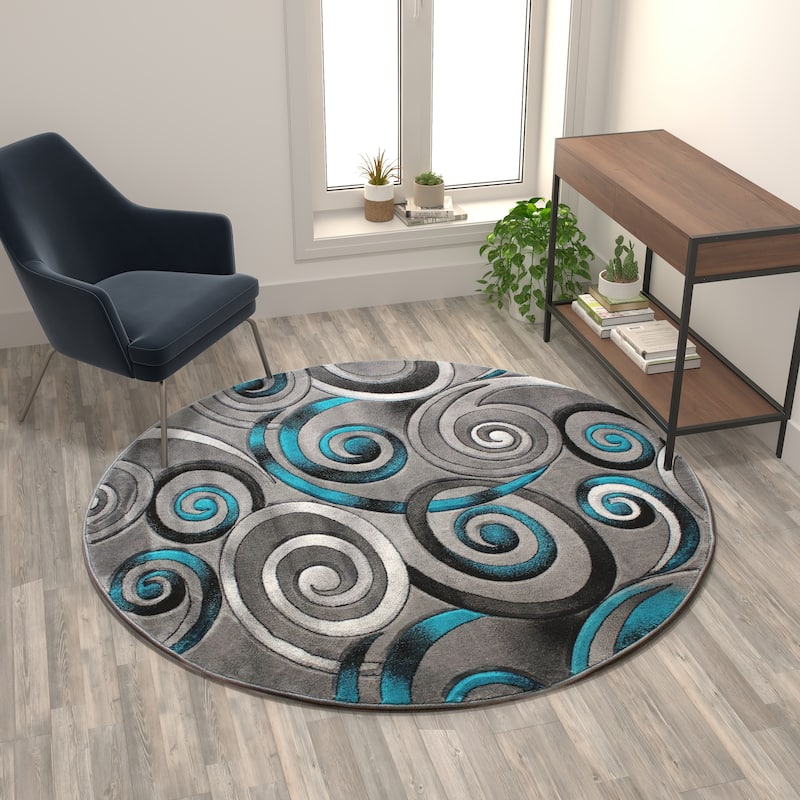 Modern Spiral Patterned Olefin Indoor Area Rug