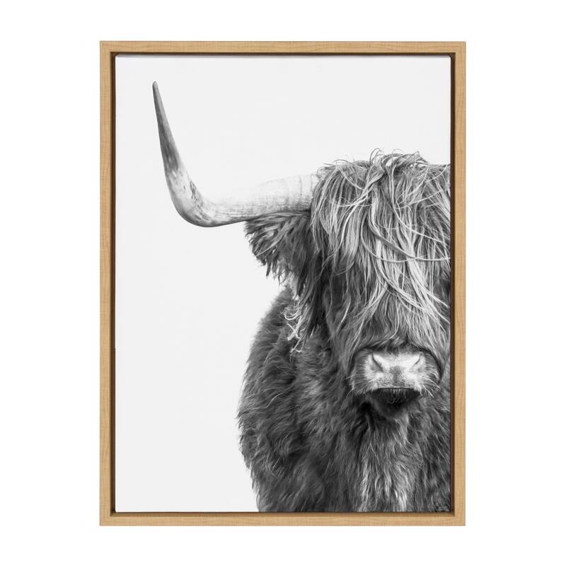 Kate and Laurel Sylvie BW Highland Cow 1 Framed Canvas by Amy Peterson