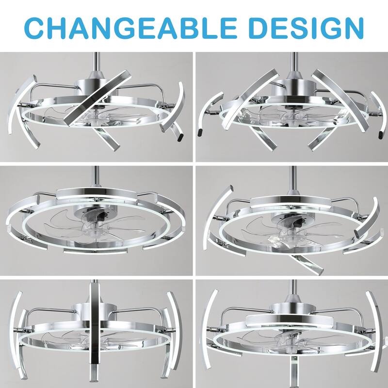 Oaks Aura DeClue 24in. 6 DIY-Shape Smart Ceiling Fan with Light,Cyberpunk Futuristic 6-Speed Quiet Ceiling Fan w/ Remote