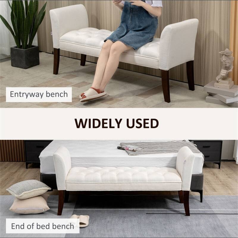 Linen Upholstered Storage Bench with Button Tufted Cushion for Entryway Bedroom or Living Room Use - 55" W x 17.25" D x 25.5" H