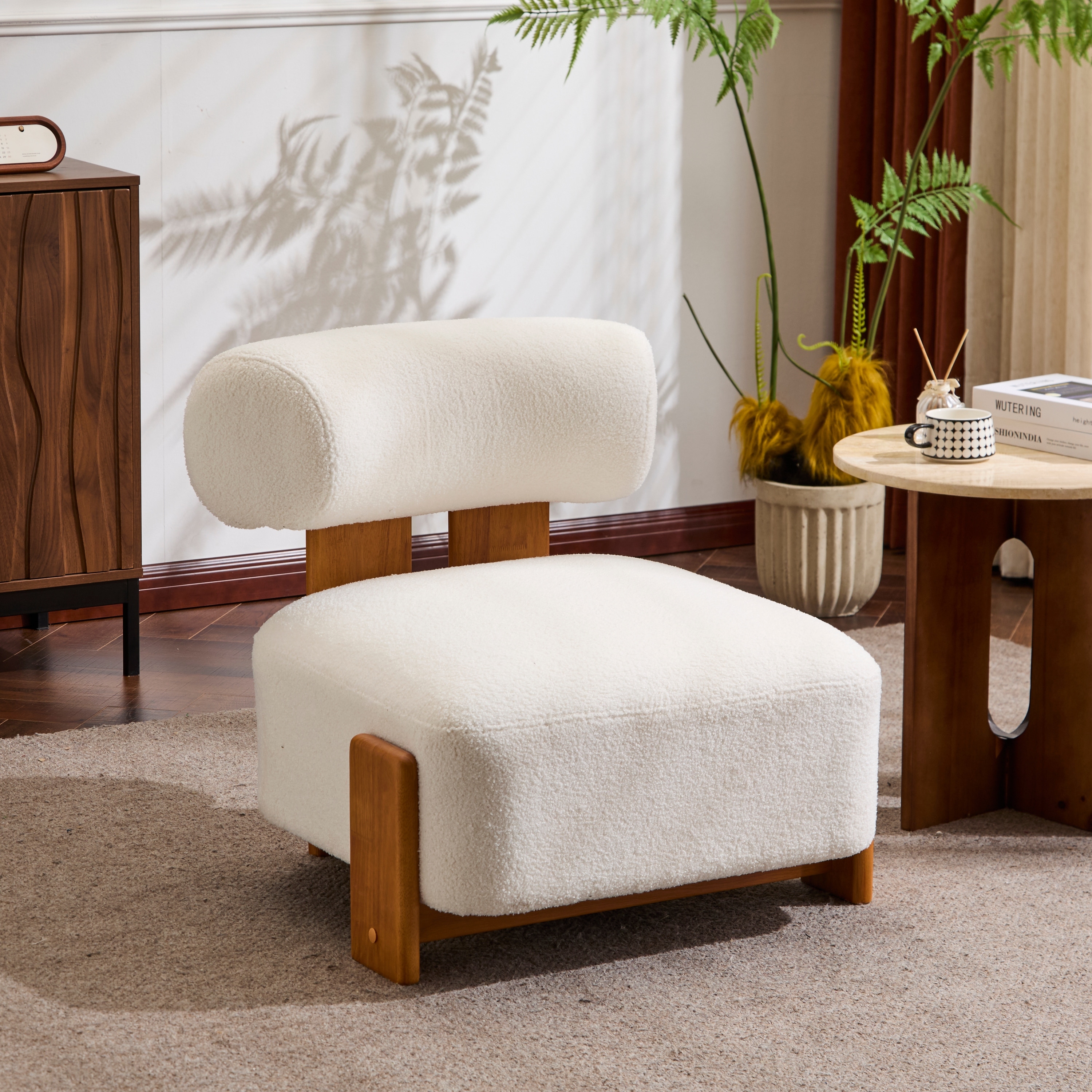 Christopher Knight Home - Mid-Century Boucle Upholstered Accent Chair with Curved Backrest and Wood Frame