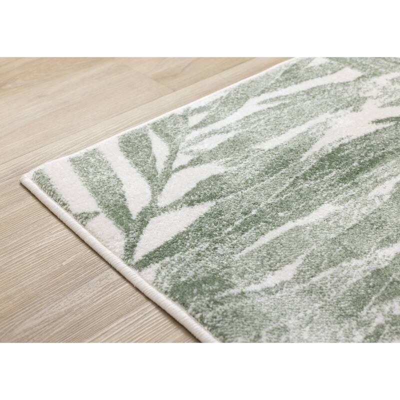 Green White Palm Branch Design Living Room Rug