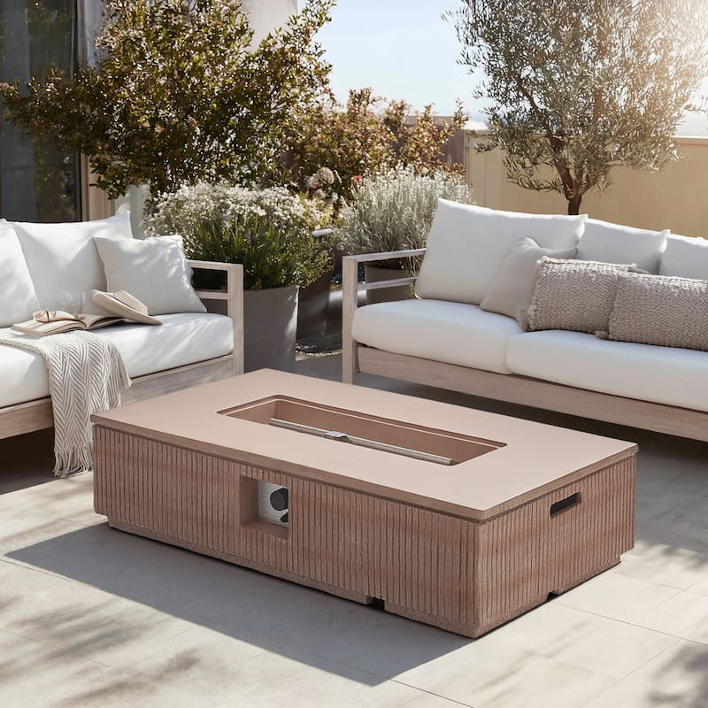 Christopher Knight Home - Lecce Outdoor 48.2" Rectangular MgO Fire Pit Table with 50,000 BTU Burner