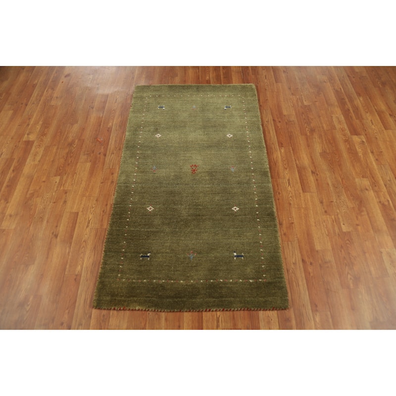 Little Animals Green Gabbeh Indian Accent Rug Handmade Wool Carpet - 2'11" x 5'3"