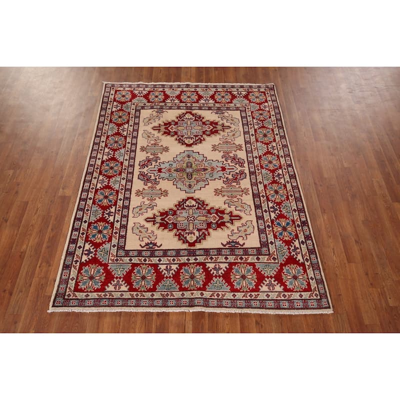 Geometric Kazak Oriental Area Rug Handmade Bedroom Wool Carpet - 4'11" x 6'4"