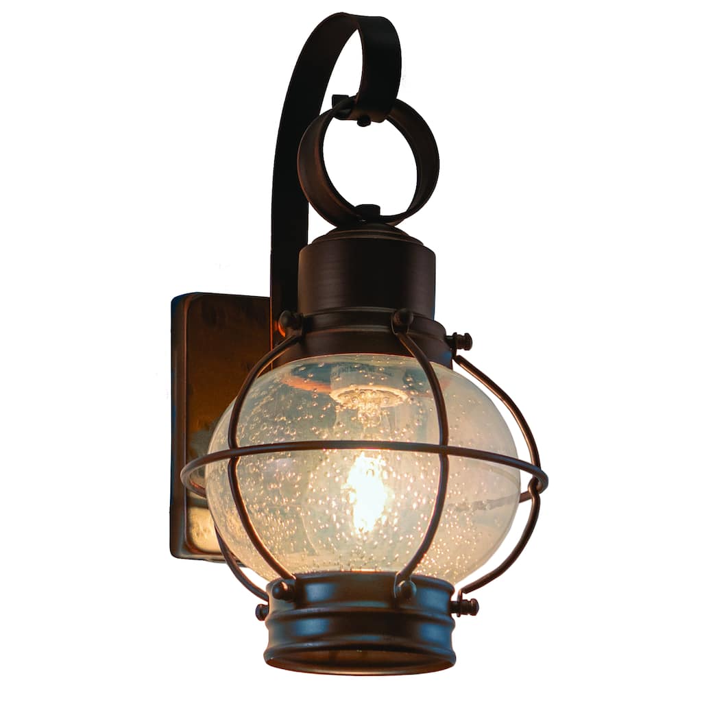 VAXCEL Chatham 12 in. H 1-Light Burnished Bronze Coastal Outdoor Wall Sconce, Steel, Clear Seeded Glass Shade