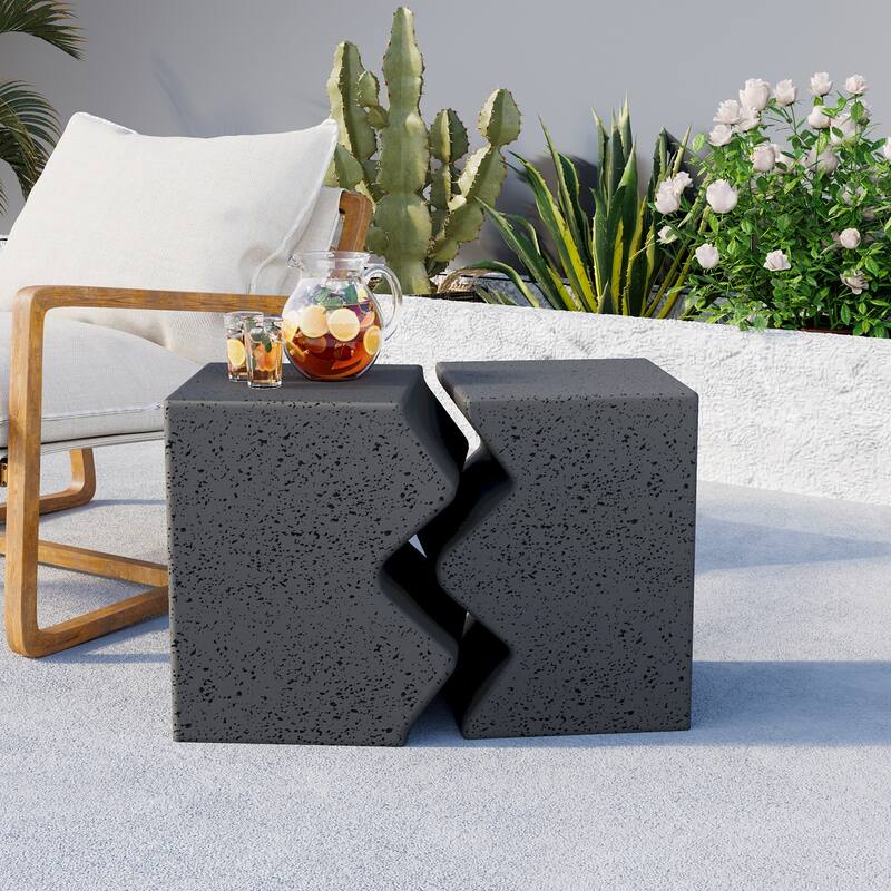 COSIEST Outdoor Concrete Side Tables (Set of 2)
