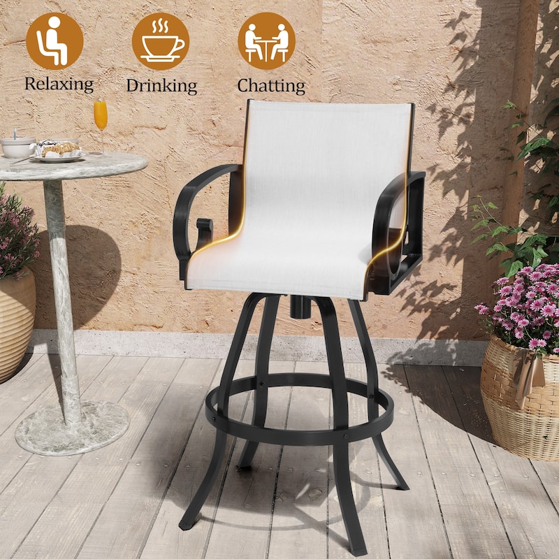 Outdoor Indoor Aluminum Patio Swivel Bar Stools Dining Chairs Sunbrella Textilene Fabric
