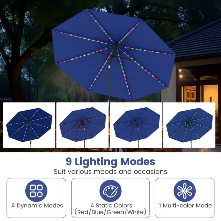Polyester Metal Solar Patio Umbrella with LED Lights