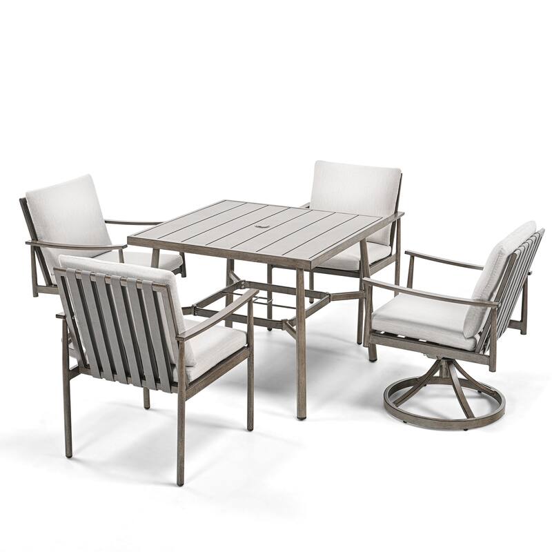 SleekLine 4 - Person Outdoor Aluminum Rectangular Dining Set with Cushions - Grey