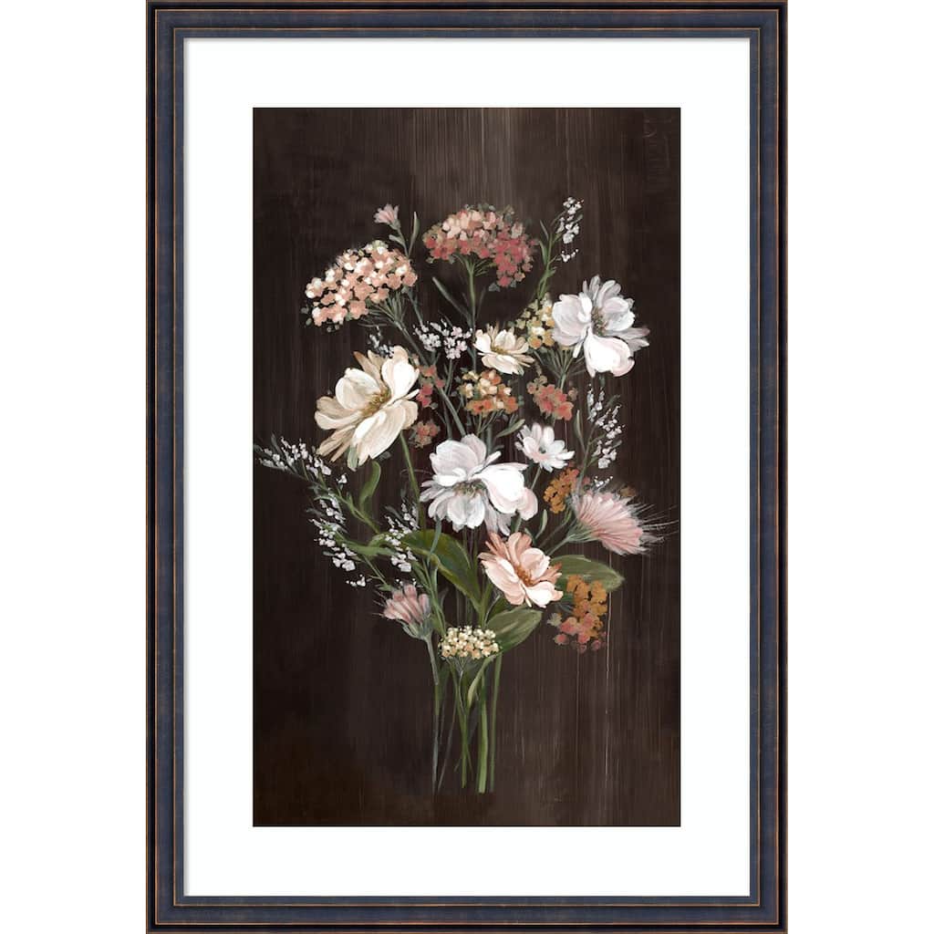 Gentle Blooms on Dark Canvas No. 2 by Alex Black Wood Framed Wall Art Print