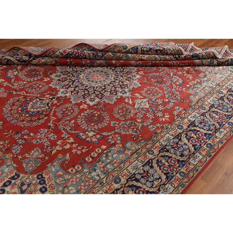 Hand Knotted Oriental 100% Wool Carpet Traditional Floral Oranges & Rust Kerman Area Rug - 11' 4'' X 8' 0''