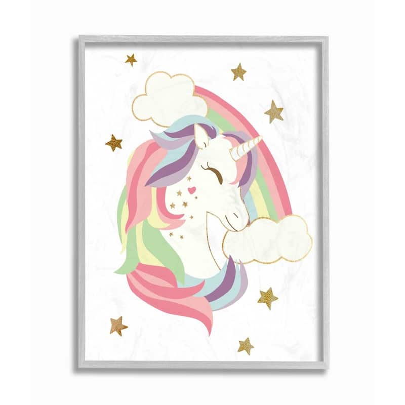 Stupell Glam Rainbow Unicorn Starry Rainbow Design Framed Wall Art - White - 16 x 20 - Grey