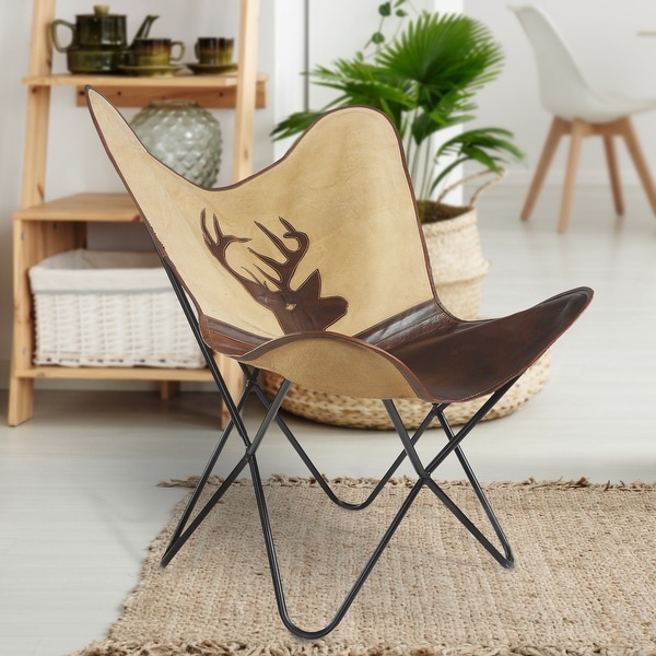 Sevita Deer Canvas and Leather Butterfly Chair 37