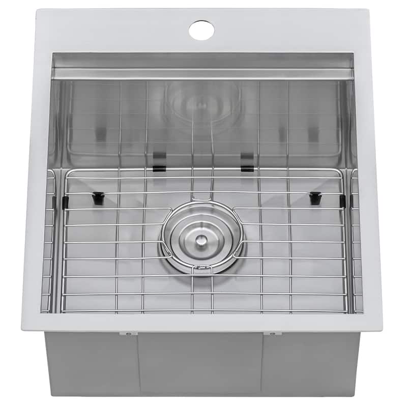 Ruvati 21 x 20 inch RV Workstation Drop-in Topmount Bar Prep Kitchen Sink 16 Gauge Stainless Steel - - 21" X 20" - 21" X 20"