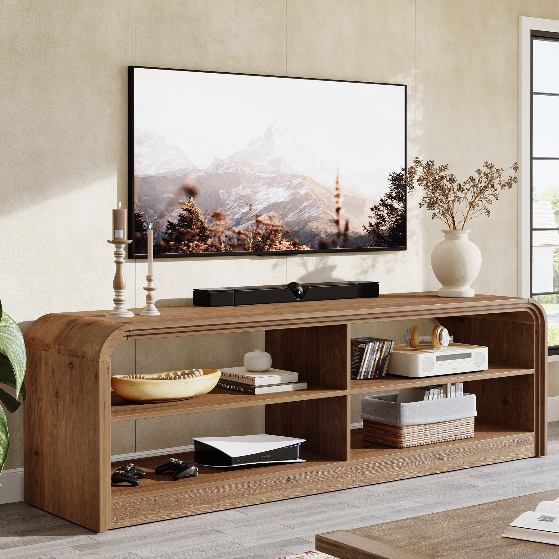 Solid Wood TV Stand, 63'' Long TV Console Table with Storage