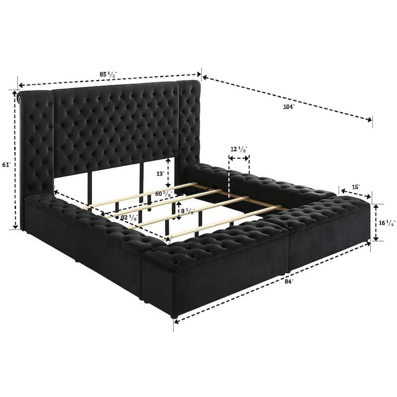 Queen Size Upholstered Wooden Storage Bed with Tufted Headboard and Multiple Storage Compartments