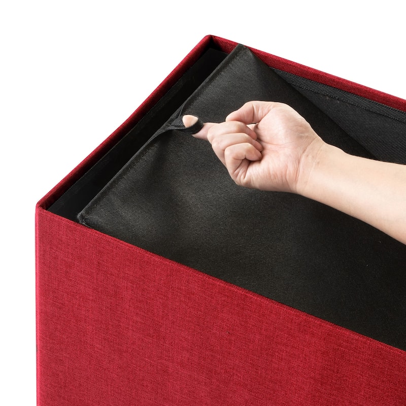 30 Inch Smart Lift Top Button Tufted Fabric Storage Ottoman by Crown Comfort