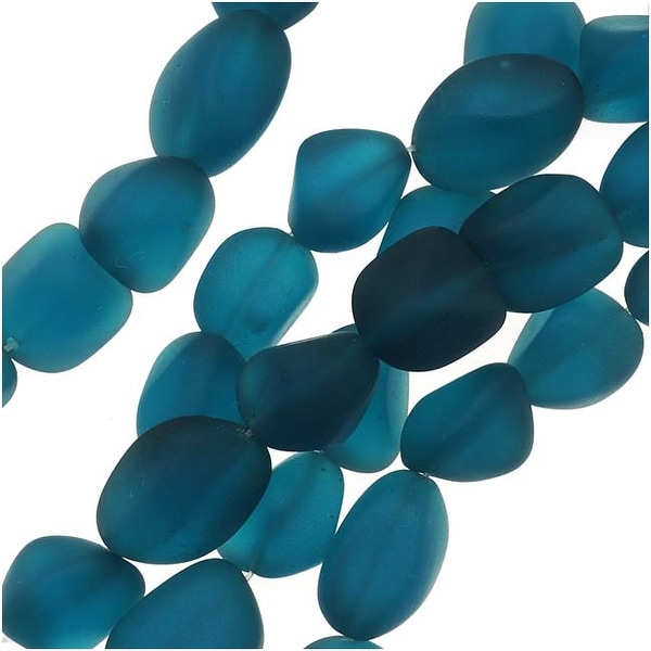 Cultured Sea Glass, Small Nugget Beads 8-16mm, 7 Pieces, Teal Blue
