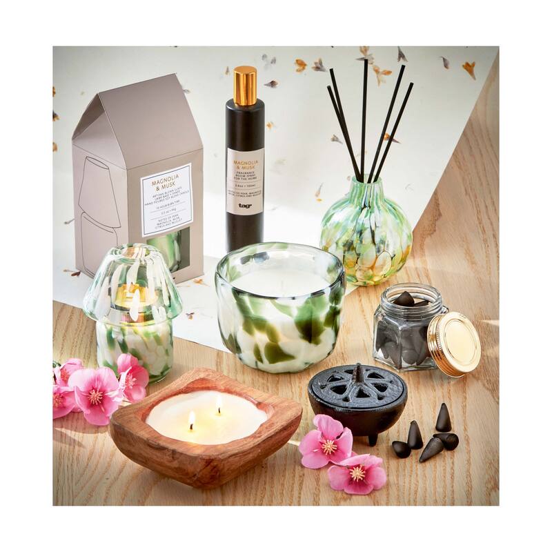 Magnolia & Musk Soy Paraffin Wax Candle Green Confetti Glass Container, 4.44L x 2.36W x 3.74H inches, Burn Time 25 Hours