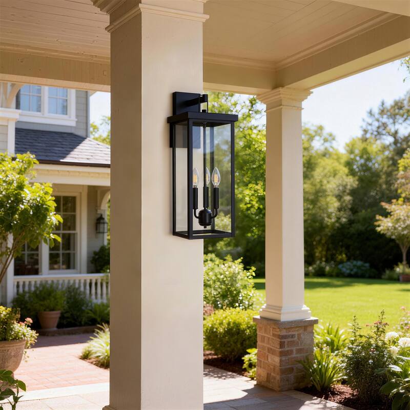 3-light Metal Outdoor Wall Sconce Candle Bulb Lantern