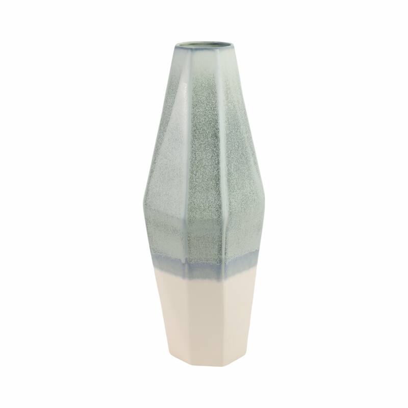 Earthenware Vase Faceted Design Ombre Finish Modern Geometric Style