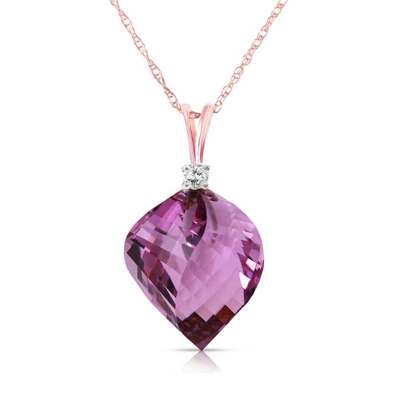 10.8 Carat 14K Solid Gold World Goes Round Amethyst Diamond Necklace - 18 Inch - Rose