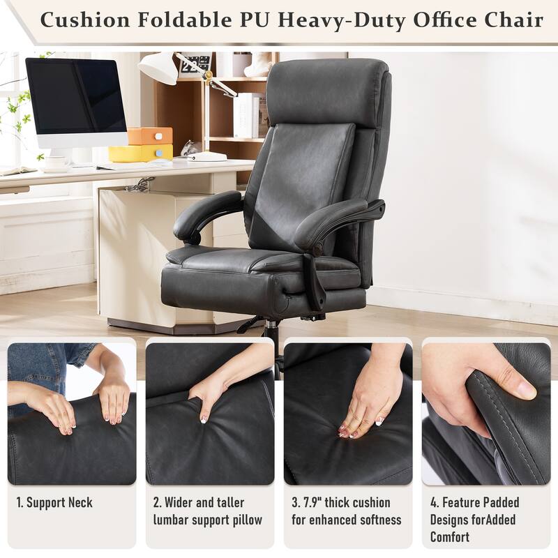 500Lbs Ergonomic Office Chair with Foot Rest, Faux Leather Executive Chair Reclining Chair, Swivel Heavy Duty Task Desk Chairs