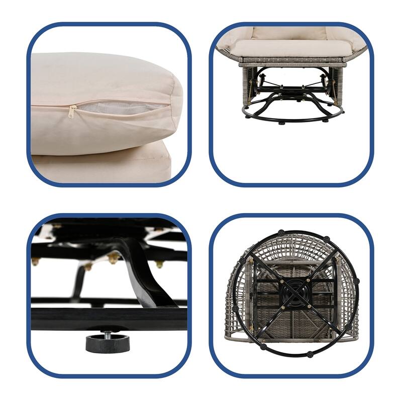 Outdoor Swivel Chair w/ Cushions,Rattan Egg Chair w/ Rocking Function