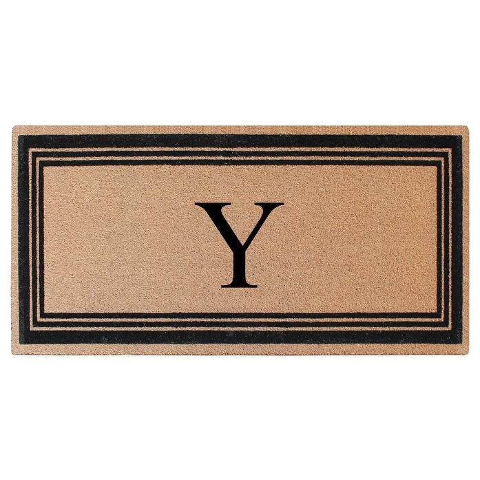 A1HC Natural Coir Monogrammed Flock Anti shed Treated Durable Doormat BlackBeige - 36"X72" - Y