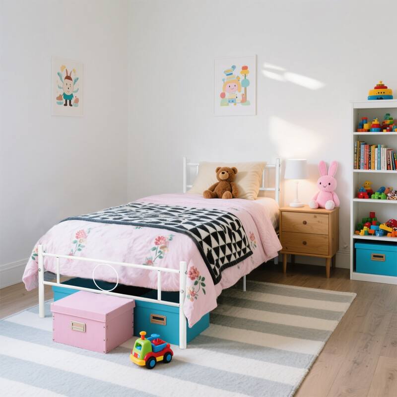 Homy Casa White Metal Bed Frame with Headboard & Footboard