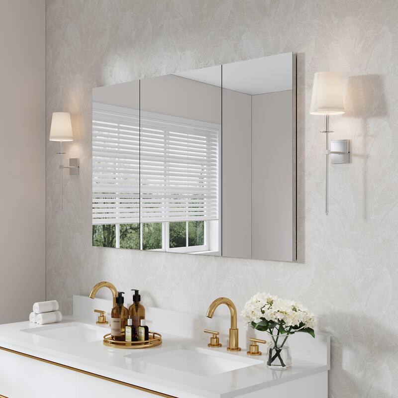 Recessed or Surface Wall Mount Bathroom Medicine Cabinet With Adjustable Glass Shelves