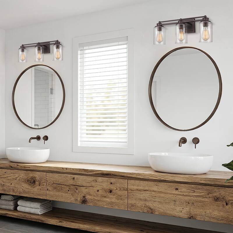 Bathroom Vanity Wall Light with Glass Shade and Rubbed Bronze Finish