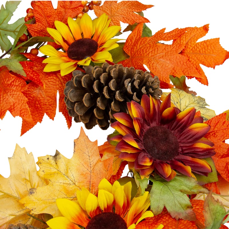 Sunflower Foliage and Pine Cone Fall Harvest Wreath - 24 inch Unlit - N/A