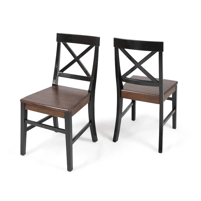 Farmhouse Style Acacia Wood Dining Chairs, Set of 2 - Black & Walnut