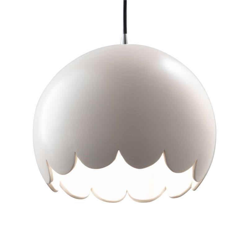 Justice Design Group Radiance Polished Chrome Scallop Ceramic Pendant - Incandescent - Matte White