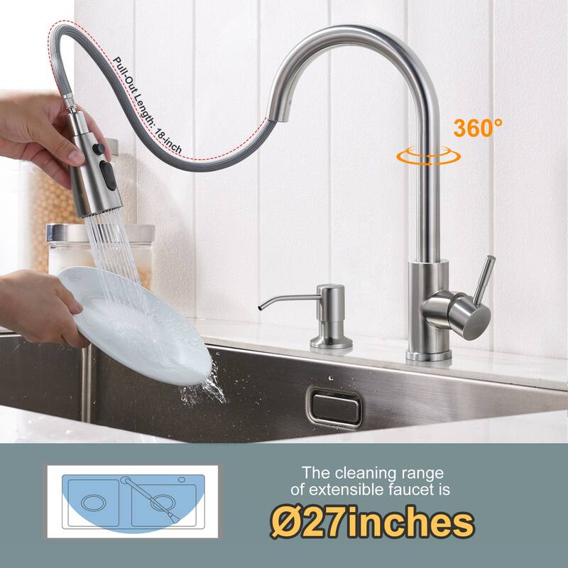 WOWOW 3-Function Pull down Sprayer Kitchen Faucet with Deckplate