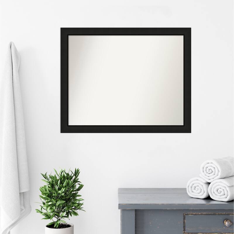 Midnight Black Narrow Non-Beveled Wood Framed Bathroom Vanity Wall Mirror - Midnight Black Narrow