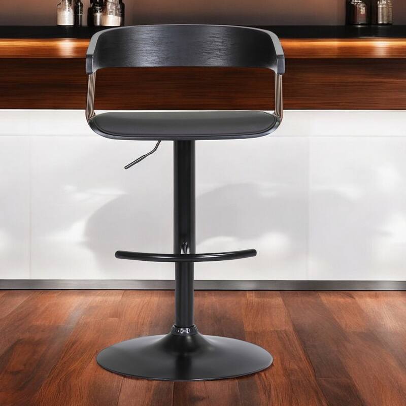 Modern Adjustable Bar Stool with Swivel Faux Leather Upholstery Pedestal Base and Footrest Support - 43.5”H x 19”W x 19.5”D