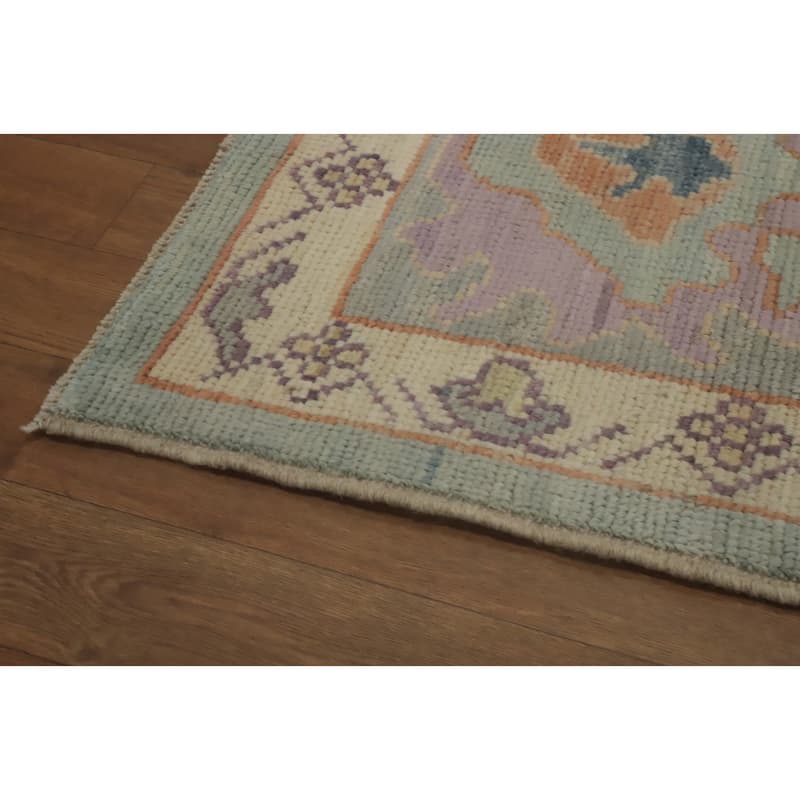 Handmade Wool Oushak Turkish Area Rug, Floral Geometric Carpet - 12' 2'' X 9' 2''