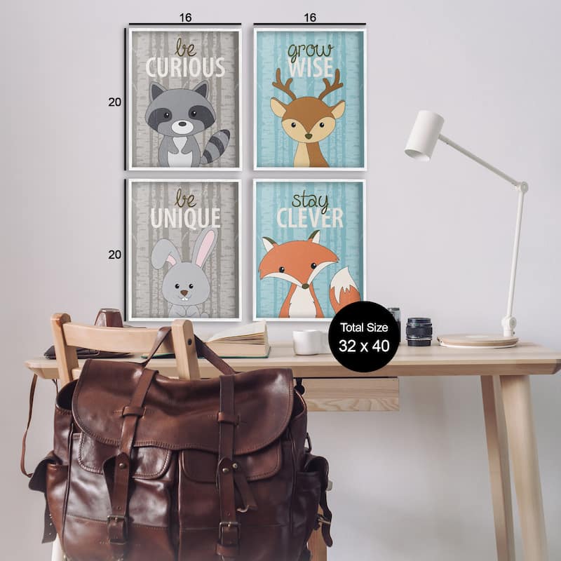 Stupell Inspiring Whimsical Animals Framed Giclee Art Design By Kim Allen (Set of 4)