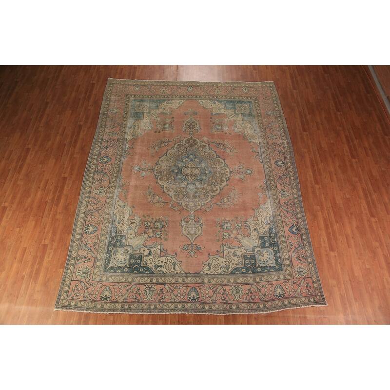 Geometric Tabriz Persian Area Rug Hand-Knotted Traditional Wool Carpet - 9'10"x 12'8"
