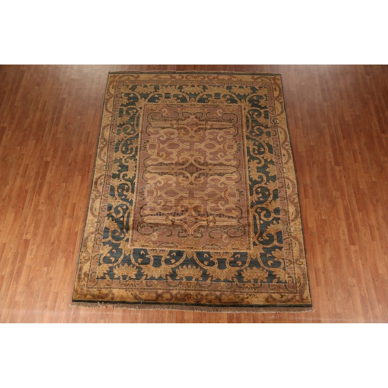 Brown Gold Art & Craft Oriental Area Rug Handmade Wool Carpet - 7'10"x 10'3"