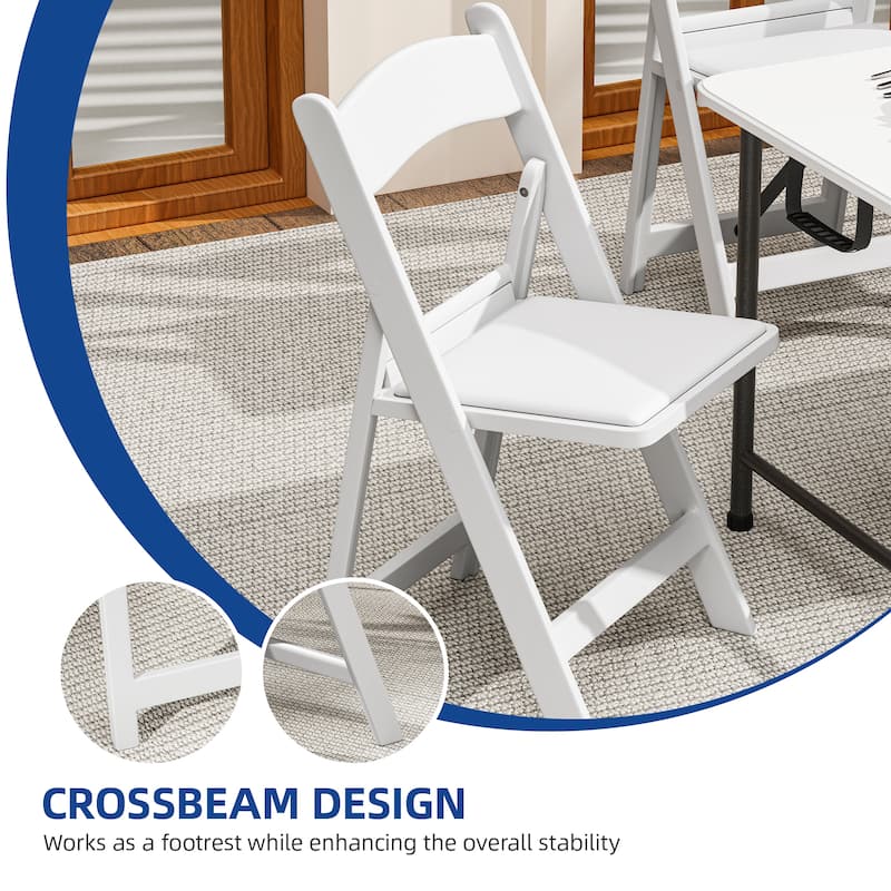 Outdoor Dining Chairs Stackable White Resin Folding Chairs with Padded Seat Set of 4