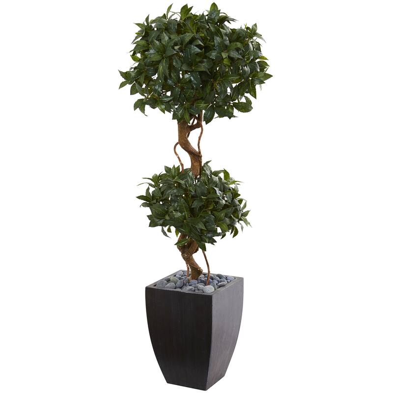 Artificial Topiary Tree 4.5Ft Indoor Outdoor Double Bay Tree in Planter - Green - 51-60 Inches