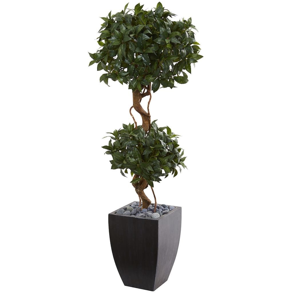 Artificial Topiary Tree 4.5Ft Indoor Outdoor Double Bay Tree in Planter - Green - 51-60 Inches