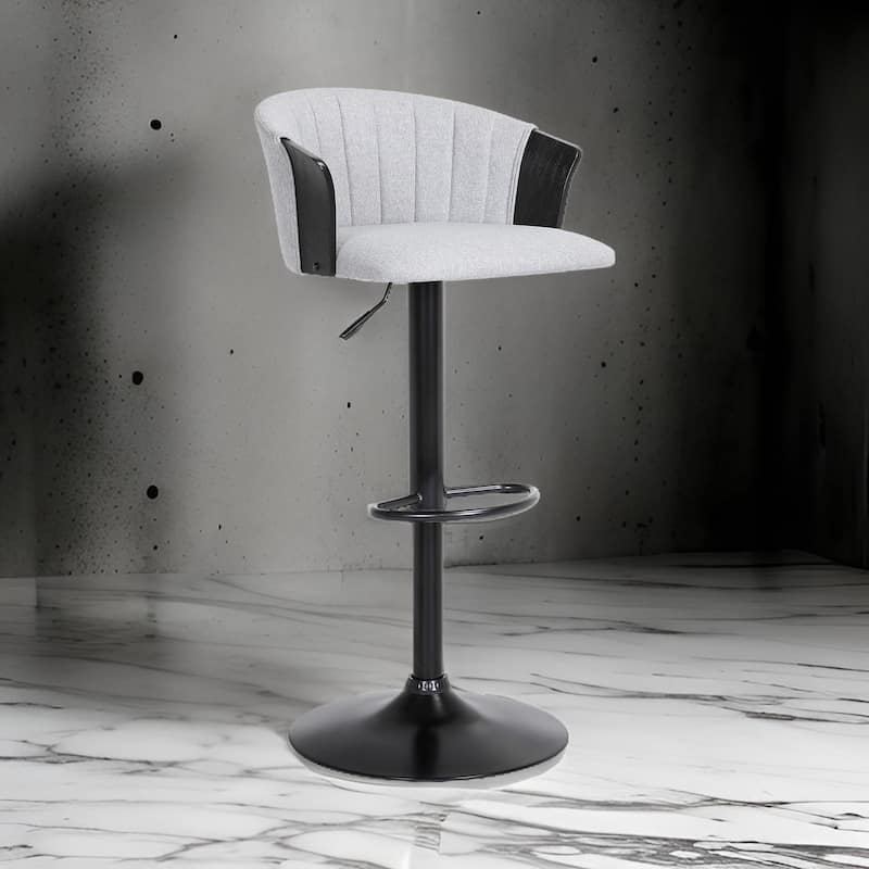 Liz 24-33 Inch Adjustable Height Swivel Barstool Chair, Light Gray Fabric
